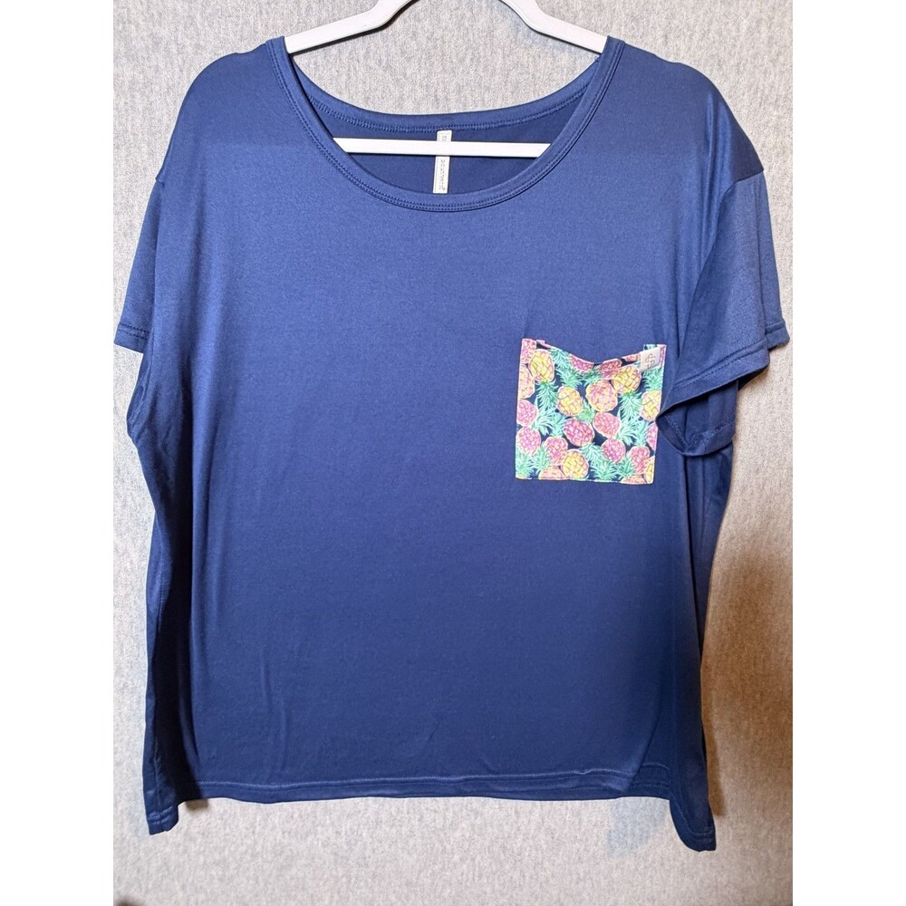 Simply Southern Women's XL Blue Short Sleeve T-Shirt Pineapple Pocket Top